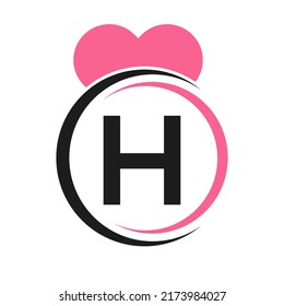 Initial Letter H Logo with Love Icon or Heart Sign In Modern Style Vector Template