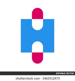 INITIAL LETTER H LOGO WITH PILL MEDICINE ICON LOGO SIMPLE NEGATIVE SPACE DESIGN