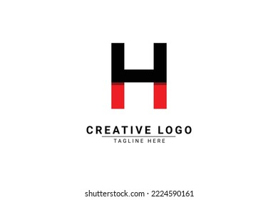 Initial Letter H Logo. Red and black  shape H Letter logo with shadow usable for Business and Branding Logos. Flat Vector Logo Design Template Element.
