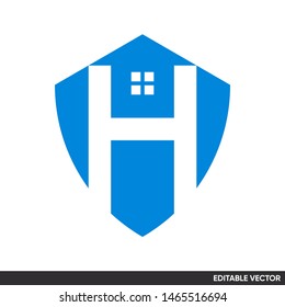 INITIAL LETTER H LOGO WITH SHIELD AND HOUSE ICON VECTOR