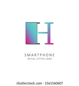 initial letter h logo with smartphone element, phone store logo design vector