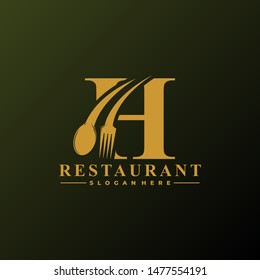 Initial Letter H Logo with Spoon And Fork for Restaurant logo Template. Editable file EPS10.