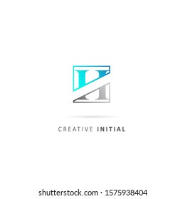 initial letter h logo with square element, design vector gradation color template