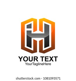 Initial letter H logo template colored bronze technology square design for business and company identity