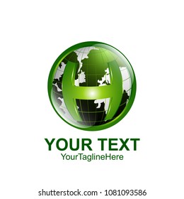 Initial letter H logo template colored green world design for business and company identity