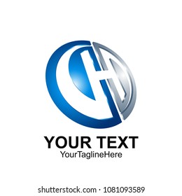Initial letter H logo template colored blue grey circle swoosh design for business and company identity