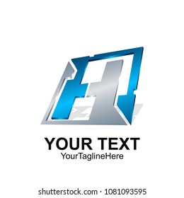 Initial letter H logo template colored blue grey technology square design for business and company identity