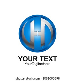 Initial letter H logo template colored blue grey circle swoosh design for business and company identity