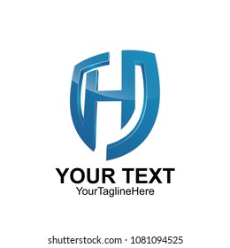 Initial letter H logo template colored blue shield design for business and company identity