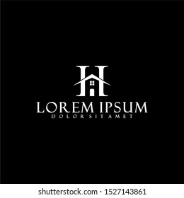 Initial letter H logo template with negative space house building symbol in flat design monogram illustration
