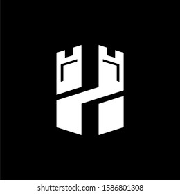 Initial letter H logo template with fortress illustration in flat design monogram symbol