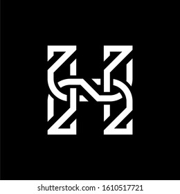 Initial letter H logo template with vintage geometric heraldic line art illustration in flat design monogram symbol