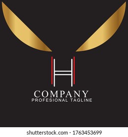 Initial letter h logo vector design template. gold letter isolated on black background. Can be used for company logo or symbol, on modern style