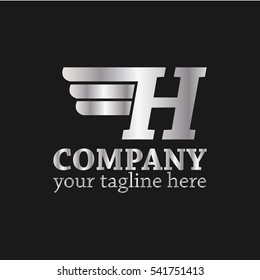 Initial Letter H Logo With Wings Icon Silver