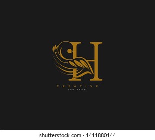 Initial Letter H Luxury Beauty Flourishes Ornate Monogram Logotype