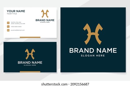 Letra inicial logotipo de lujo H para la empresa con plantilla de tarjeta de visita