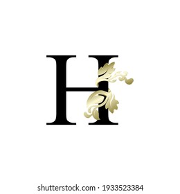 initial letter h luxury overlapping ornament gold color