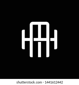 Initial letter H and M, HM, MH, overlapping interlock monogram logo, white color on black background