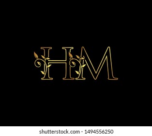 Initial letter H and M, HM, Gold Logo Icon,  classy gold letter monogram logo icon Suitable for boutique,restaurant, wedding service, hotel or business identity. 