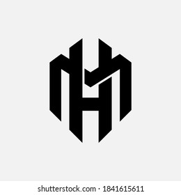 Initial letter H, M, HM or MH overlapping, interlock, monogram logo, black color on white background