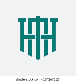 Überlappende Anfangsbuchstaben H, M, HM oder MH, Verriegelung, Monogramm-Logo, grüne Farbe auf weißem Hintergrund