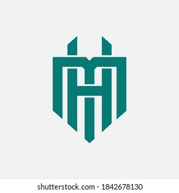 Letra inicial H, M, HM o MH superpuesta, enclavado, logotipo monograma, color verde sobre fondo blanco