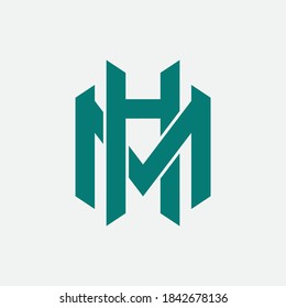 Initial letter H, M, HM or MH overlapping, interlock, monogram logo, green color on white background