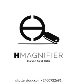 Initial Letter H Magnifying Glass Icon Vector Logo Template Illustration Design