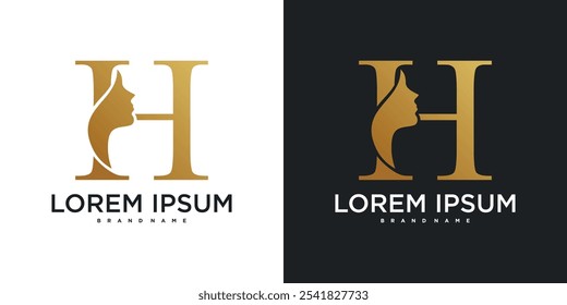 Initial letter H monogram logo design and silhouette of a woman's face. Premium Vector