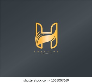 Initial Letter H Monogram Swoosh Leaf Logo Icon Design Vector Illustration
