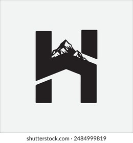 Initial Letter H with Mountains Logo Vector Template. Creative Mountain Logo Design