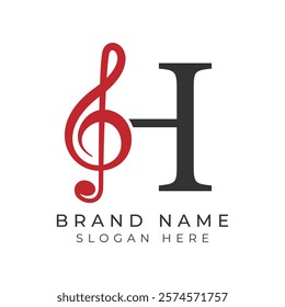 Initial Letter H with musical note Style icon. Alphabet H Music logo design