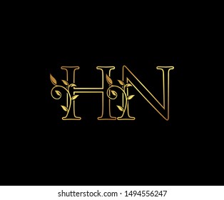 Initial letter H and N, HN, Gold Logo Icon,  classy gold letter monogram logo icon Suitable for boutique,restaurant, wedding service, hotel or business identity. 