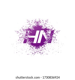 Initial  Letter H and N, HN Logo Icon Abstract  Ink Spaltter. Purple  splash  with hidden letter logo icon vector design concept
