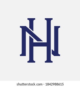 Initial letter H, N, HN or NH overlapping, interlock, monogram logo, blue color on white background
