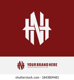 Anfangsbuchstaben H, N, HN oder NH, überlappend, Verriegelung, Monogramm-Logo, weiße Farbe auf rotem Hintergrund