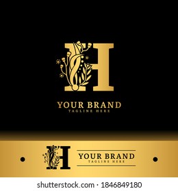 Letra inicial H con elemento de concepto de vector de logotipo natural, logotipo de letra H con adorno floral.