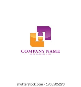 Initial letter H negative space style design with square shape background logo vector template