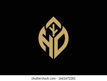 Letra inicial H y O con símbolo del logotipo de hoja abstracta