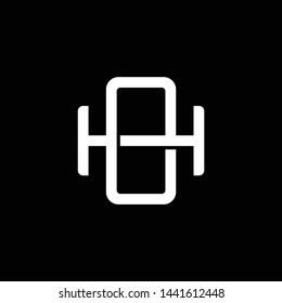 Initial letter H and O, HO, OH, overlapping interlock monogram logo, white color on black background