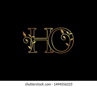 Initial letter H and O, HO, Gold Logo Icon,  
classy gold letter monogram logo icon suitable for boutique,restaurant, wedding service, hotel or business identity. 