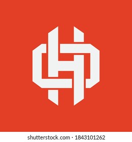 Initial letter H, O, HO or OH overlapping, interlock, monogram logo, white color on orange background