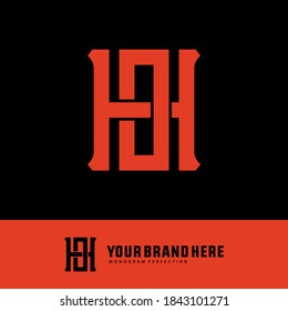 Initial letter H, O, HO or OH overlapping, interlock, monogram logo, orange color on black background