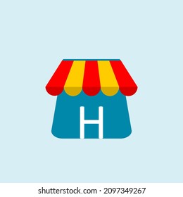 letra inicial h en la bolsa de la compra. Resumen del logo de la compra. Logo de la tienda en línea. Plantilla de logotipo del vector