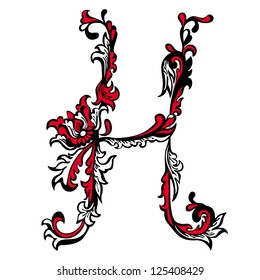 Initial letter H on a white background. Abstract vector fantasy floral pattern