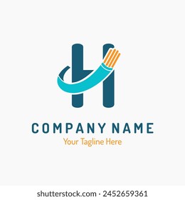Letra inicial H con fibra óptica, alambre eléctrico para la idea del logotipo del negocio de la Tecnología. Conexión, Telecomunicación, Vector del logotipo de reparación del proveedor de cableado