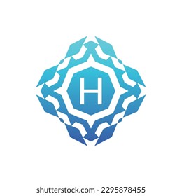 Letra inicial logotipo de patrón cuadrado decorativo ornamental H
