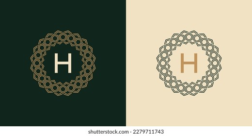 initial letter H ornamental elegant frame lines logo