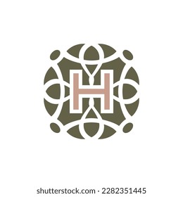 Initial letter H ornamental elegant pattern emblem frame logo