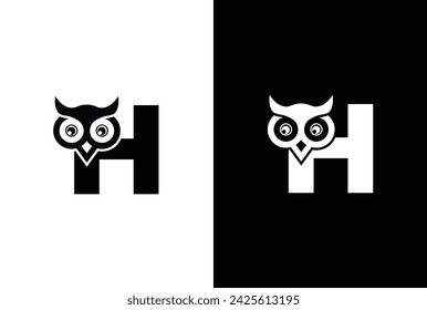 Initial letter H with owl modern company business logo icon. Simple and creative owl logo design vector, combination of letter H and owl.